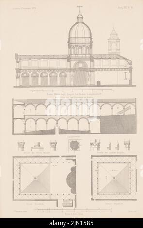 Laspeyres P., S. Maria Degli Angeli, Assisi. Kirche und Kloster S. Francesco, Assisi. (Aus: Atlas zur Zeitschrift für Bauwesen, hrsg. v. G. Erbkam, Jg. 22, 1872.) (1872-1872): Längs S. Maria, Grundriß, Längsschnitt Details S. Francesco. Stich auf Papier, 43,6 x 28,5 cm (inklusive Scankanten) Laspeyres P. : S. Maria degli Angeli, Assisi. Kirche und Kloster S. Francesco, Assisi. (Aus: Atlas zur Zeitschrift für Bauwesen, hrsg. v. G. Erbkam, Jg. 22, 1872) Stockfoto