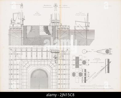 Hartwich, Rheinbrücke, Koblenz. (Aus: Atlas zur Zeitschrift für Bauwesen, hrsg. v. G. Erbkam, Jg. 14, 1864.) (1864-1864): Details. Stich auf Papier, 45,2 x 59,2 cm (inklusive Scan-Kanten) Hartwich Emil Hermann (1802-1879): Rheinbrücke, Koblenz. (Aus: Atlas zur Zeitschrift für Bauwesen, hrsg. v. G. Erbkam, Jg. 14, 1864) Stockfoto