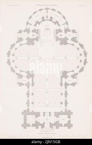 Adler Friedrich (1827-1908), St. Thomaskirche, Berlin. (Aus: Atlas zur Zeitschrift für Bauwesen, hrsg. v. G. Erbkam, Jg. 21, 1871.) (1871-1871): Grundriss. Stich auf Papier, 44,1 x 29,2 cm (inklusive Scan-Kanten) Adler Friedrich (1827-1908): Thomaskirche, Berlin-Kreuzberg. (Aus: Atlas zur Zeitschrift für Bauwesen, hrsg. v. G. Erbkam, Jg. 21, 1871) Stockfoto