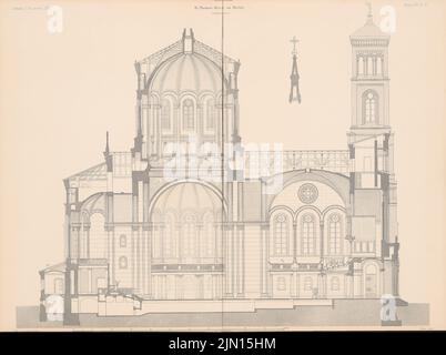 Adler Friedrich (1827-1908), St. Thomaskirche, Berlin. (Aus: Atlas zur Zeitschrift für Bauwesen, hrsg. v. G. Erbkam, Jg. 21, 1871.) (1871-1871): Längsschnitt. Stich auf Papier, 44,2 x 59,3 cm (inklusive Scan-Kanten) Adler Friedrich (1827-1908): Thomaskirche, Berlin-Kreuzberg. (Aus: Atlas zur Zeitschrift für Bauwesen, hrsg. v. G. Erbkam, Jg. 21, 1871) Stockfoto