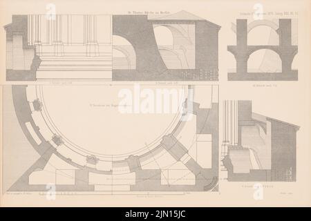 Adler Friedrich (1827-1908), St. Thomaskirche, Berlin. (Aus: Atlas zur Zeitschrift für Bauen, Hrsg. v. G. Erbkam, geboren 21, 1871.) (1871-1871): Horizontal geschnittene Kuppel, Details. Stich auf Papier, 29,3 x 44 cm (inklusive Scan-Kanten) Adler Friedrich (1827-1908): Thomaskirche, Berlin-Kreuzberg. (Aus: Atlas zur Zeitschrift für Bauwesen, hrsg. v. G. Erbkam, Jg. 21, 1871) Stockfoto