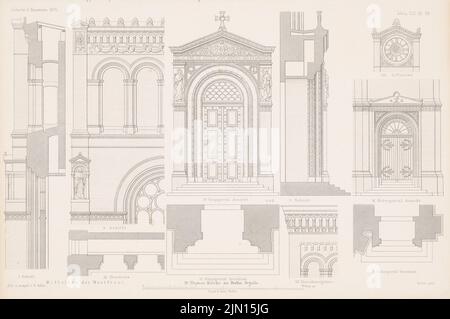 Adler Friedrich (1827-1908), St. Thomaskirche, Berlin. (Aus: Atlas zur Zeitschrift für Bauwesen, hrsg. v. G. Erbkam, Jg. 21, 1871.) (1871-1871): Details. Stich auf Papier, 29,2 x 43,9 cm (inklusive Scan-Kanten) Adler Friedrich (1827-1908): Thomaskirche, Berlin-Kreuzberg. (Aus: Atlas zur Zeitschrift für Bauwesen, hrsg. v. G. Erbkam, Jg. 21, 1871) Stockfoto