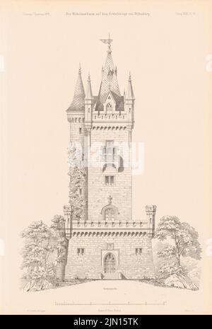 Cremer Albert Friedrich (1824-1891), Wilhelmsturm auf den Schlossbergen, Dillenburg. (Aus: Atlas zur Zeitschrift für Bauwesen, hrsg. v. G. Erbkam, Jg. 23, 1873.) (1873-1873): Ansicht. Stich auf Papier, 44,2 x 29,8 cm (inklusive Scankanten) Cremer Albert Friedrich (1824-1891): Wilhelmsturm auf dem Schlossberge, Dillenburg. (Aus: Atlas zur Zeitschrift für Bauwesen, hrsg. v. G. Erbkam, Jg. 23, 1873) Stockfoto