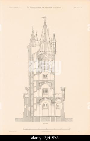 Cremer Albert Friedrich (1824-1891), Wilhelmsturm auf den Schlossbergen, Dillenburg. (Aus: Atlas zur Zeitschrift für Bauwesen, hrsg. v. G. Erbkam, Jg. 23, 1873.) (1873-1873): Querschnitt. Stich auf Papier, 44,5 x 29,6 cm (inklusive Scankanten) Cremer Albert Friedrich (1824-1891): Wilhelmsturm auf dem Schlossberge, Dillenburg. (Aus: Atlas zur Zeitschrift für Bauwesen, hrsg. v. G. Erbkam, Jg. 23, 1873) Stockfoto