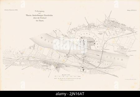 Strack Heinrich (1841-1912), Thorn-Insterburger Bahn. Weichselbrücke bei Thorn. (Aus: Atlas zur Zeitschrift für Gebäude, hrsg. v. F. Endell, Jg. 26, 1876.) (1876-1876): Lageplan. Lithographie auf Papier, 29,9 x 46 cm (inklusive Scankanten) Strack Heinrich (1841-1912): Thorn-Insterburger Eisenbahn. Weichselbrücke, Thorn. (Aus: Atlas zur Zeitschrift für Bauwesen, hrsg. v. F. Endell, Jg. 26, 1876) Stockfoto