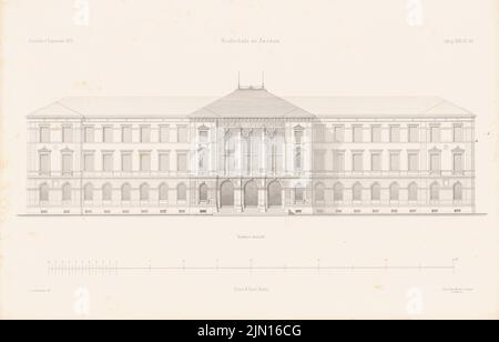 Gottschaldt A., Realschule, Zwickau. (Aus: Atlas zur Zeitschrift für Gebäude, hrsg. v. F. Endell, Jg. 26, 1876.) (1876-1876): Blick von vorne. Stich auf Papier, 29,1 x 45,6 cm (inklusive Scankanten) Gottschaldt Alwin (1834-1924): Realschule, Zwickau. (Aus: Atlas zur Zeitschrift für Bauwesen, hrsg. v. F. Endell, Jg. 26, 1876) Stockfoto