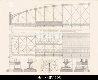 Strack Heinrich (1841-1912), Thorn-Insterburger Bahn. Weichselbrücke bei Thorn. (Aus: Atlas zur Zeitschrift für Gebäude, hrsg. v. F. Endell, Jg. 26, 1876.) (1876-1876): Details. Stich auf Papier, 45,8 x 60 cm (inklusive Scankanten) Strack Heinrich (1841-1912): Thorn-Insterburger Eisenbahn. Weichselbrücke, Thorn. (Aus: Atlas zur Zeitschrift für Bauwesen, hrsg. v. F. Endell, Jg. 26, 1876) Stockfoto