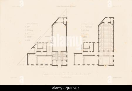 Scholtz, Kunstvereinhaus, Kassel. (Aus: Atlas zur Zeitschrift für Gebäude, hrsg. v. F. Endell, Jg. 26, 1876.) (1876-1876): Grundriss. Stich auf Papier, 29,7 x 45,6 cm (inklusive Scan-Kanten) Scholtz : Kunstvereinshaus, Kassel. (Aus: Atlas zur Zeitschrift für Bauwesen, hrsg. v. F. Endell, Jg. 26, 1876) Stockfoto