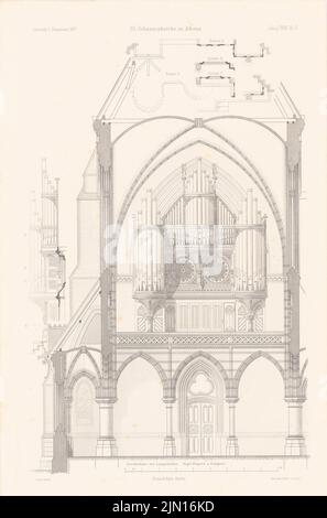 Otzen Johannes (1839-1911), St. Johanniskirche, Hamburg-Altona. (Aus: Atlas zur Zeitschrift für Gebäude, hrsg. v. F. Endell, Jg. 27, 1877.) (1877-1877): Durchschneiden des Kirchenschiffs, Fassadenschnitte. Druck auf Papier, 45,4 x 30 cm (inklusive Scankanten) Otzen Johannes (1839-1911): St. Johanniskirche, Hamburg-Altona. (Aus: Atlas zur Zeitschrift für Bauwesen, hrsg. v. F. Endell, Jg. 27, 1877) Stockfoto