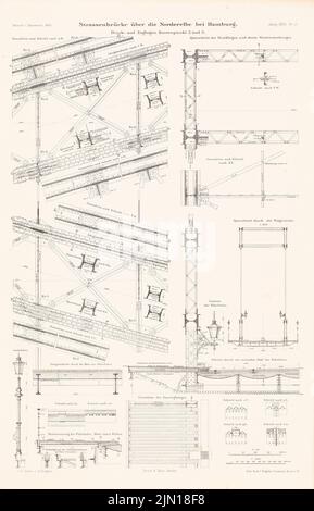 C. O. Gleim & H. Engels, Straßenbrücke über die Norderelbe, Hamburg. (Aus: Atlas zur Zeitschrift für Bauwesen, Hrsg. v. Ministerium für öffentliche Arbeit, Jg. 40, 1890) (1890-1890): Schnitte, Details Eisenträger. Lithographie auf Papier, 46 x 29,5 cm (inklusive Scankanten) C. O. Gleim & H. Engels : Straßenbrücke über die Norderelbe, Hamburg. (Aus: Atlas zur Zeitschrift für Bauwesen, hrsg. v. Ministerium der öffentlichen Arbeiten, Jg. 40, 1890) Stockfoto