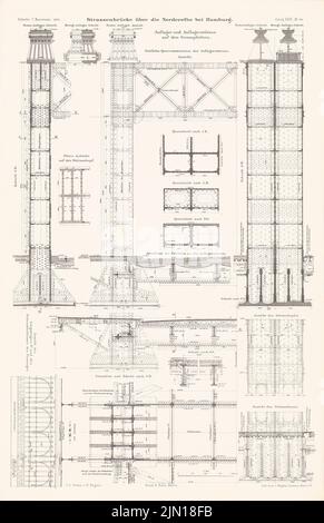 C. O. Gleim & H. Engels, Straßenbrücke über die Norderelbe, Hamburg. (Aus: Atlas zur Zeitschrift für Bauwesen, Hrsg. v. Ministerium für öffentliche Arbeit, Jg. 40, 1890) (1890-1890): Schnitte, Details Säule. Lithographie auf Papier, 45,9 x 29,7 cm (inklusive Scankanten) C. O. Gleim & H. Engels : Straßenbrücke über die Norderelbe, Hamburg. (Aus: Atlas zur Zeitschrift für Bauwesen, hrsg. v. Ministerium der öffentlichen Arbeiten, Jg. 40, 1890) Stockfoto