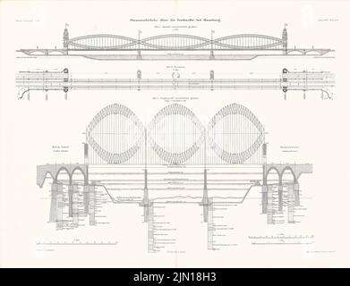 C. O. Gleim & H. Engels, Straßenbrücke über die Norderelbe, Hamburg. (Aus: Atlas zur Zeitschrift für Bauwesen, Hrsg. v. Ministerium für öffentliche Arbeit, Jg. 40, 1890) (1890-1890): Grundriß, Ansicht, Schnitt. Lithographie auf Papier, 46 x 60 cm (inklusive Scankanten) C. O. Gleim & H. Engels : Straßenbrücke über die Norderelbe, Hamburg. (Aus: Atlas zur Zeitschrift für Bauwesen, hrsg. v. Ministerium der öffentlichen Arbeiten, Jg. 40, 1890) Stockfoto