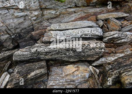 10. Juli 2022. 6:11pm Uhr. Felsen bei Ebbe auf Barnes Island. Casco Bay. Maine. Gezeitenserie. Bild 1 von 2. Stockfoto