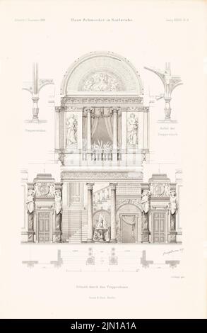 Durm Joseph (1837-1919), Palais Schmieder, Karlsruhe. (Aus: Atlas zur Zeitschrift für Gebäude, hrsg. v. G. Erbkam, geb. 38, 1888) (1888-1888): Schnitt durch die Treppe, Details. Stich auf Papier, 45,4 x 29,5 cm (inklusive Scankanten) Durm Joseph (1837-1919): Palais Schmieder, Karlsruhe. (Aus: Atlas zur Zeitschrift für Bauwesen, hrsg. v. G. Erbkam, Jg. 38, 1888) Stockfoto