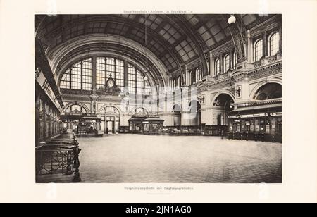 Eggert Hermann (1844-1920), Hauptbahnhof in Frankfurt am Main. (Aus: Atlas zur Zeitschrift für Bauwesen, Hrsg. v. Ministerium für öffentliche Arbeit, Jg. 41, 1891) (1891-1891): Innenansicht Haupteingang Halle. Druck auf Papier, 29,5 x 46 cm (inklusive Scankanten) Eggert Hermann (1844-1920): Hauptbahnhof, Frankfurt/Main. (Aus: Atlas zur Zeitschrift für Bauwesen, hrsg. v. Ministerium der öffentlichen Arbeiten, Jg. 41, 1891) Stockfoto