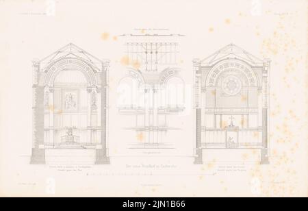 Durm Joseph (1837-1919), Neuer Friedhof, Karlsruhe. (Aus: Atlas zur Zeitschrift für Bauwesen, hrsg. v. G. Erbkam, Jg. 30, 1880) (1880-1880): Innenansichten, Details. Druck auf Papier, 28,9 x 45,2 cm (inklusive Scankanten) Durm Joseph (1837-1919): Neuer Friedhof, Karlsruhe. (Aus: Atlas zur Zeitschrift für Bauwesen, hrsg. v. G. Erbkam, Jg. 30, 1880) Stockfoto