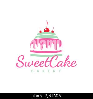 Sweet Cake Logo Cupcake Logo Icon, Vektor-Design-Vorlage Sweet Shop Logo Kuchen Illustration mit Kirsche Stock Vektor