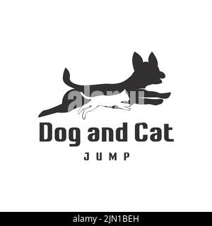 Silhouette Illustration Vektor-Vorlage Springen zusammen Hund und Katze, PET-Liebhaber-Logo, geeignet für Creative Industries, Multimedia, Medizin, Entertain Stock Vektor