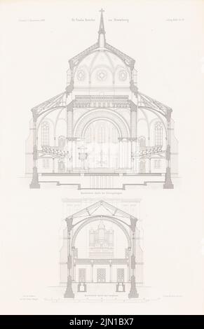 Adler Friedrich (1827-1908), St. Paulskirche, Bromberg. (Aus: Atlas zur Zeitschrift für Bauwesen, hrsg. v. G. Erbkam, Jg. 32, 1882) (1882-1882): Querschnitte. Druck auf Papier, 45,6 x 29,5 cm (inklusive Scankanten) Adler Friedrich (1827-1908): St. Paulskirche, Bromberg. (Aus: Atlas zur Zeitschrift für Bauwesen, hrsg. v. G. Erbkam, Jg. 32, 1882) Stockfoto