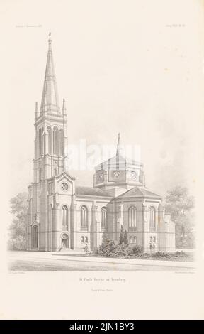 Adler Friedrich (1827-1908), St. Paulskirche, Bromberg. (Aus: Atlas zur Zeitschrift für Bauwesen, hrsg. v. G. Erbkam, Jg. 32, 1882) (1882-1882): Perspektivische Ansicht. Druck auf Papier, 45 x 28,8 cm (inklusive Scankanten) Adler Friedrich (1827-1908): St. Paulskirche, Bromberg. (Aus: Atlas zur Zeitschrift für Bauwesen, hrsg. v. G. Erbkam, Jg. 32, 1882) Stockfoto