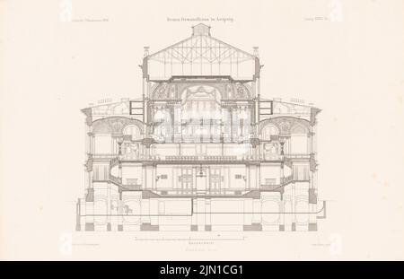 Gropius & Schmieden, neues Gewandhaus, Leipzig. (Aus: Atlas zur Zeitschrift für Gebäude, Hrsg. v. L.v.TIEDEMANN, Jg. 36, 1886) (1886-1886): Querschnitt. Stich auf Papier, 29,4 x 45,6 cm (inklusive Scan-Kanten) Gropius & Schmieden : Neues Gewandhaus, Leipzig. (Aus: Atlas zur Zeitschrift für Bauwesen, hrsg. v. L.v.Tiedemann, Jg. 36, 1886) Stockfoto