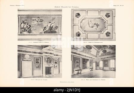 Chiese Philip de (1629-1679), Castle, Caputh. (Aus: Atlas zur Zeitschrift für Bauwesen, Hrsg. v. Ministerium für öffentliche Arbeit, Jg. 61, 1911) (1911-1911): Innenansichten Fallroom, Details Deckengemälde. Druck auf Papier, 30 x 46,1 cm (einschließlich Scankanten) Chiese Philip de (1629-1679): Schloss, Caputh. (Aus: Atlas zur Zeitschrift für Bauwesen, hrsg. v. Ministerium der öffentlichen Arbeiten, Jg. 61, 1911) Stockfoto