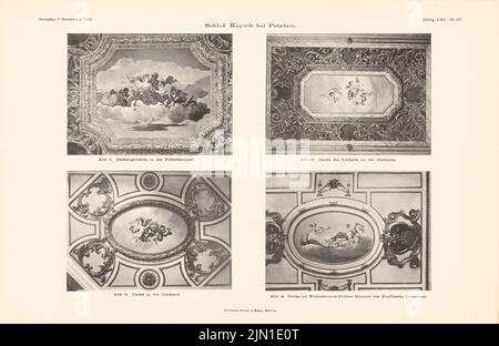 Chiese Philip de (1629-1679), Castle, Caputh. (Aus: Atlas zur Zeitschrift für Bauwesen, Hrsg. v. Ministerium für öffentliche Arbeit, Jg. 61, 1911) (1911-1911): Details Deckenmalerei Polterkammer, Bibliothek, Prävarian, Wohnzimmer. Druck auf Papier, 29,9 x 46,1 cm (einschließlich Scankanten) Chiese Philip de (1629-1679): Schloss, Caputh. (Aus: Atlas zur Zeitschrift für Bauwesen, hrsg. v. Ministerium der öffentlichen Arbeiten, Jg. 61, 1911) Stockfoto