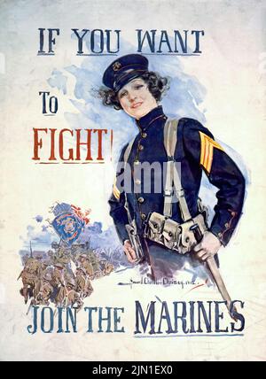 Wenn Ihr kämpfen wollt! Join the Marines (1915) Poster zur Zeit des Ersten Weltkriegs von Howard Chandler Christy