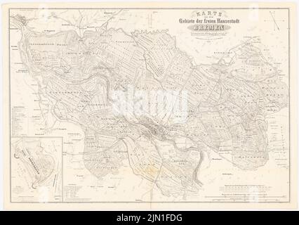 N.N., Karte Bremen (1851): Karte, Skalenbalken in Fuß. Druck auf Papier, 68,5 x 97,2 cm (einschließlich Scankanten) N.N. : Karte Bremen Stockfoto