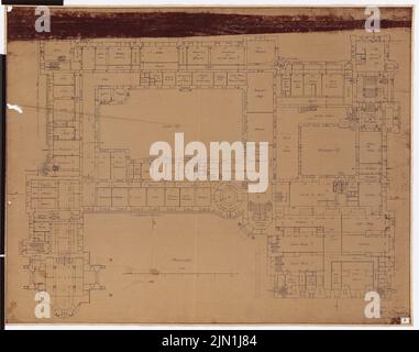 Schwechten Franz (1841-1924), königliche Residenz Schloss Posen, Posen: Grundriß 1: 100. Leichter Bruch auf Transparent, 98,5 x 125,1 cm (einschließlich Scankante). Architekturmuseum der Technischen Universität Berlin Inv. Nr. FB 053,1177. Schwechten Franz (1841-1924): Königliches Residenzschloss Posen, Posen Stockfoto