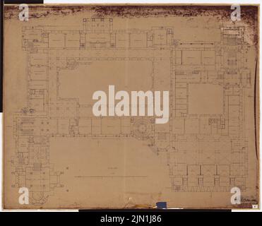 Schwechten Franz (1841-1924), königliche Residenz Schloss Posen, Posen: Grundriss EG 1: 100. Leichter Bruch auf Transparent, 99,5 x 122,8 cm (einschließlich Scankante). Architekturmuseum der Technischen Universität Berlin Inv. Nr. FB 053,1179. Schwechten Franz (1841-1924): Königliches Residenzschloss Posen, Posen Stockfoto