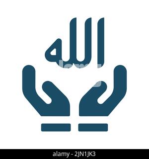 Hochwertiges dunkelblaues Symbol für flache Gebetshänden. Piktogramm, Ramadan, Muslim, Islam Religion. Nützlich für Websites, Banner, Grußkarten, Apps und Soci Stockfoto