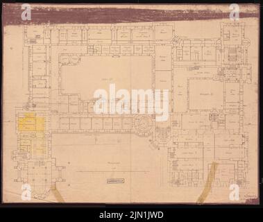 Schwechten Franz (1841-1924), königliche Residenz Schloss Posen, Posen: Grundriß 1: 100. Farbstift über einem Bruch auf Papier, 98,6 x 124,5 cm (inklusive Scankante). Architekturmuseum der Technischen Universität Berlin Inv. Nr. FB 053,1300. Schwechten Franz (1841-1924): Königliches Residenzschloss Posen, Posen Stockfoto