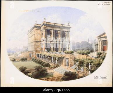 Sehring Bernhard (1855-1941), Villa. Monatlicher Wettbewerb April 1880 (04,1880): Perspektivansicht. Bleistift und Tinte Aquarell auf Papier, 44,2 x 57 cm (inklusive Scankanten) Sehing Bernhard (1855-1941): Villa. Monatskurrenz April 1880 Stockfoto