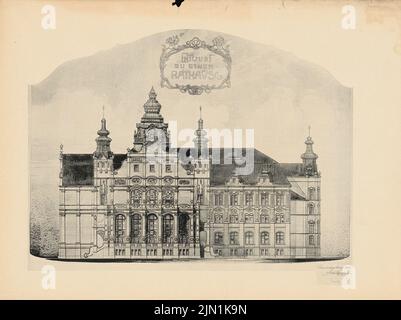 Steinheider, Rathaus. (Aus: Drucke von Seminararbeiten der Königlichen Technischen Universität Berlin, Vol. III) (1903): Frontansicht. Druck auf Papier, 24 x 32,2 cm (inklusive Scan-Kanten) Steinheider : Rathaus. (Aus: Drucke von Seminararbeiten der Königlich Technischen Hochschule Berlin, Bd. III) Stockfoto