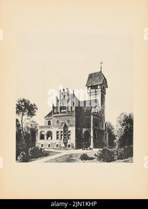 Fleck Hermann, Landhaus. (Aus: Drucke von Seminararbeiten der Königlichen Technischen Universität Berlin, Vol. III) (1901): Perspective view. Druck auf Papier, 32,2 x 23,9 cm (inklusive Scankanten) Fleck Hermann : Landhaus. (Aus: Drucke von Seminararbeiten der Königlich Technischen Hochschule Berlin, Bd. III) Stockfoto