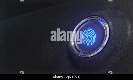 Fingerabdruck-Scan Start Engine Start Sicherheit Kommunikation Konzept Technologie Hintergrund 3D Render Stockfoto
