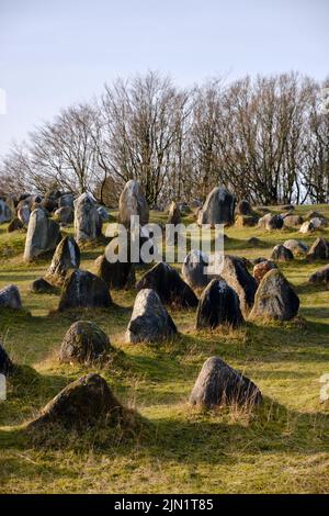 Antiker Wikingerfriedhof von Lindholm Hoje Stockfoto
