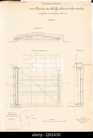 N.N., Schleuse, Guszianka: Obertor: View, Cuts 1:20, Pivot 1: 5. Lithographie auf Papier, 62,5 x 44,3 cm (einschließlich Scankanten) Stockfoto