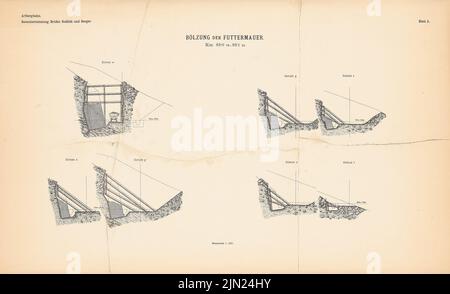 Brüder Redlich & Berger, Arlbergbahn: Landeck-St. Anton: Blatt 5: Bölung der Futterwand, Schnitte 1: 100. Druck auf Papier, 42 x 69,2 cm (einschließlich Scankante). Stockfoto