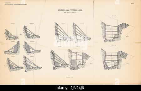 Brüder Redlich & Berger, Arlbergbahn: Landeck-St. Anton: Blatt 4: Bölung der Futterwand, Schnitte 1: 100. Druck auf Papier, 41,7 x 69,2 cm (einschließlich Scankante). Stockfoto