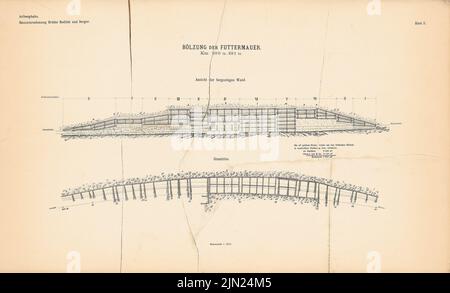 Brüder Redlich & Berger, Arlbergbahn: Landeck-St. Anton: Blatt 3: Bölung der Futterwand, Ansicht, Grundriß 1: 200. Druck auf Papier, 42 x 69,3 cm (einschließlich Scankante). Stockfoto