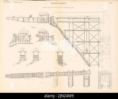 Brüder Redlich & Berger, Arlbergbahn: Landeck-St. Anton (ohne dat.): Blatt 18: Trisana-Viadukt, Bresberg, Schnitte, Aufrufe 1: 100. Druck auf Papier, 67,4 x 85,2 cm (einschließlich Scankanten) Stockfoto