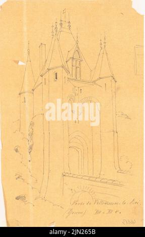 Persius Reinhold (1835-1912), Chateau de Villeneuve-Le-ROI, Yonne: Perspective View Portal. Bleistift auf Transparent, 26,7 x 17,1 cm (einschließlich Scankanten) Stockfoto