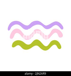 Vektorwellen. Violette, rosa, grüne Farben Pinsel Striche der Farbe isoliert auf weißem Hintergrund. Handgezeichnete Vektorgrafik für Sommerdrucke, kleiden Stock Vektor