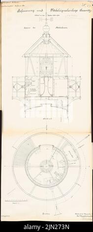 N.N., Brand- und Nebelsignalsystem, Sassnitz: Laterne des molen-Feuers: Grundriß, Schnitt 1:10. Lithographie auf Karton, 105,8 x 44,5 cm (inklusive Scankanten) Stockfoto