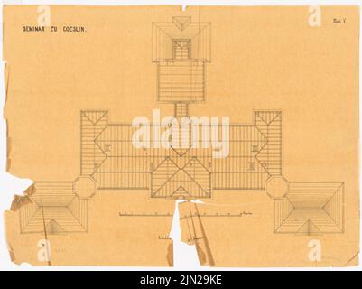 Knoblauch Gustav (1833-1916), Lehrerseminar, Köslin: Grundriß Balkenposition. Tusche Aquarell auf transparent, 48,7 x 65,1 cm (inklusive Scankanten) Stockfoto