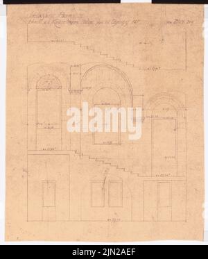 Schwechten Franz (1841-1924), königliche Residenzburg Posen, Posen: Schnitt durch die kaiserliche Treppenmauer gegen den Ehrenhof 1:25. Leichter Bruch auf Papier, 52 x 44,1 cm (einschließlich Scankanten) Stockfoto