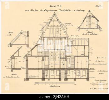 Gustav Garlic (1833-1916), Corpshaus Guestphalia, Marburg: 3 Schnitte 1:50. Tinte auf Transparent, 52,4 x 61 cm (einschließlich Scankanten) Stockfoto