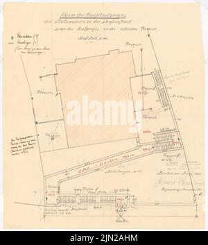 Knoblauch Gustav (1833-1916), Corpshaus Guestphalia, Marburg: Grundriss Hauptreppe. Tinte, Bleistift, Buntstift auf Transparent, 51,5 x 46,4 cm (inklusive Scankanten) Stockfoto